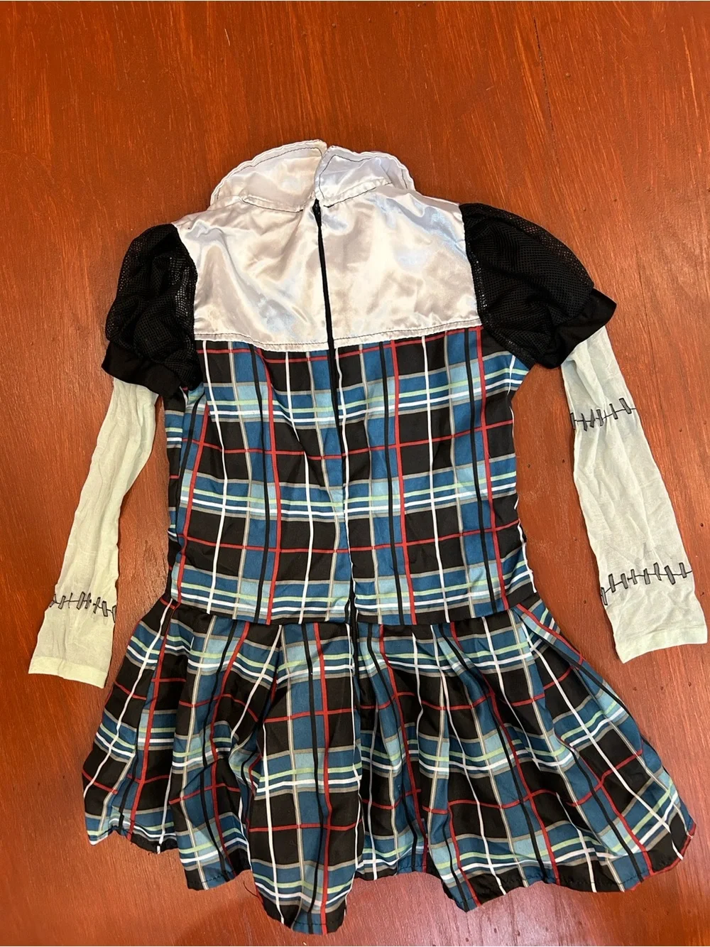 Monster high Blue Plaid Dress Set with Polka Dot Tie and Matching hair clip